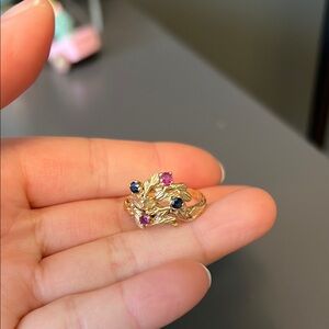 Vintage Gold and Multicolor Gemstone Ring (14K solid gold)